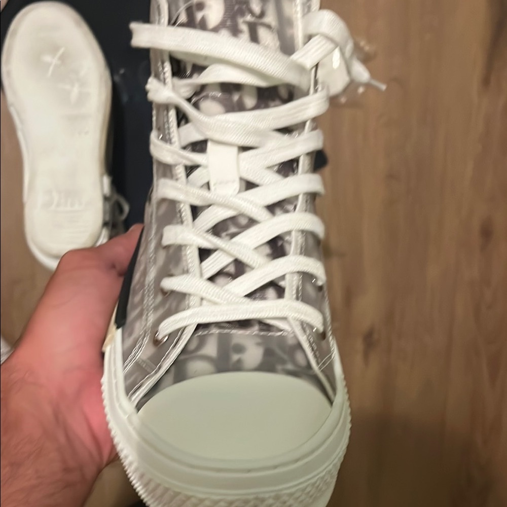 Dior Monogram High-Top Sneakers in Black and Cream - Picture 4 of 6